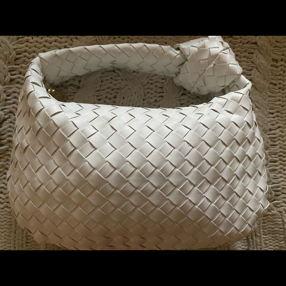 Knot white woven PU leather bag mini purse clutch Jodie